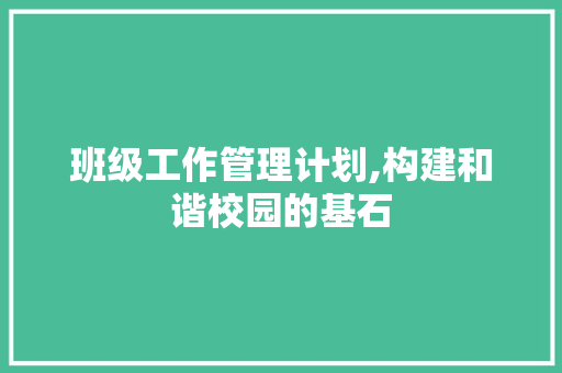 班级工作管理计划,构建和谐校园的基石