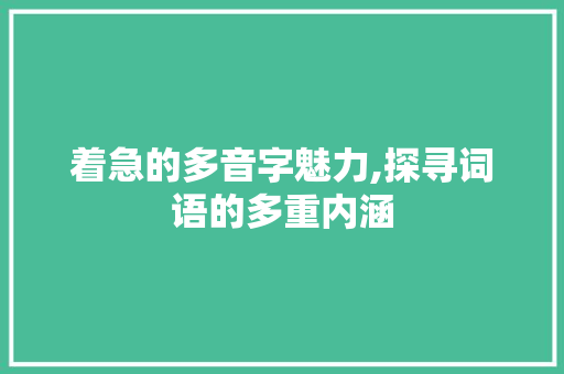 着急的多音字魅力,探寻词语的多重内涵