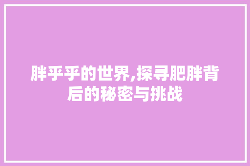 胖乎乎的世界,探寻肥胖背后的秘密与挑战