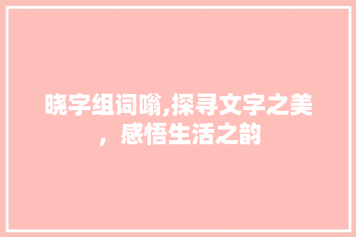 晓字组词嗡,探寻文字之美，感悟生活之韵