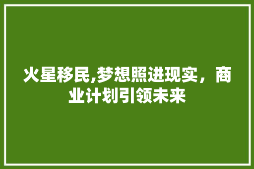 火星移民,梦想照进现实，商业计划引领未来