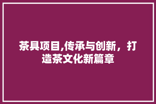 茶具项目,传承与创新，打造茶文化新篇章