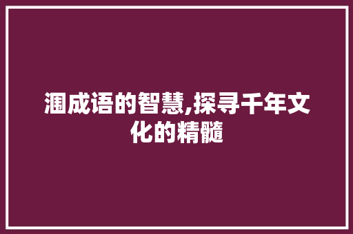 涠成语的智慧,探寻千年文化的精髓