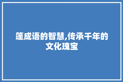 篷成语的智慧,传承千年的文化瑰宝