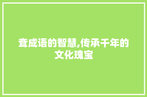 耷成语的智慧,传承千年的文化瑰宝