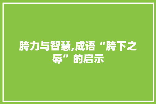 胯力与智慧,成语“胯下之辱”的启示