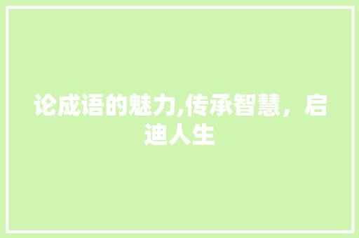 论成语的魅力,传承智慧，启迪人生 生活感悟