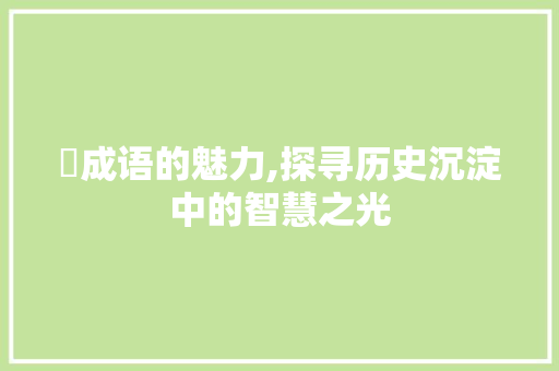 鉥成语的魅力,探寻历史沉淀中的智慧之光