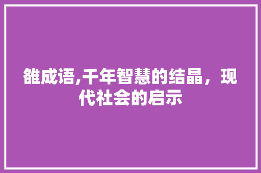 雒成语,千年智慧的结晶，现代社会的启示