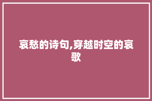 哀愁的诗句,穿越时空的哀歌 工作类