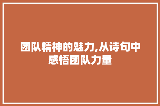 团队精神的魅力,从诗句中感悟团队力量