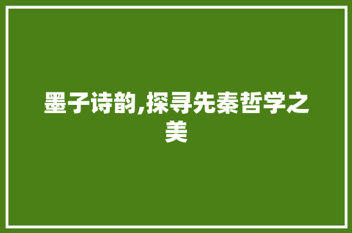 墨子诗韵,探寻先秦哲学之美
