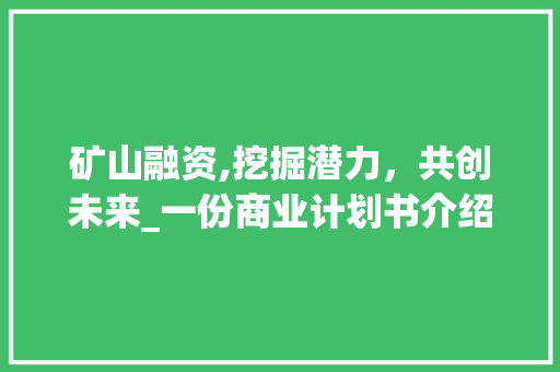 矿山融资,挖掘潜力，共创未来_一份商业计划书介绍