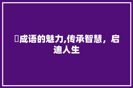 欀成语的魅力,传承智慧，启迪人生