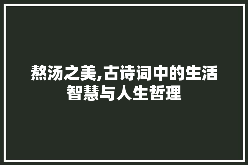 熬汤之美,古诗词中的生活智慧与人生哲理 工作类