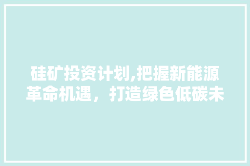 硅矿投资计划,把握新能源革命机遇，打造绿色低碳未来