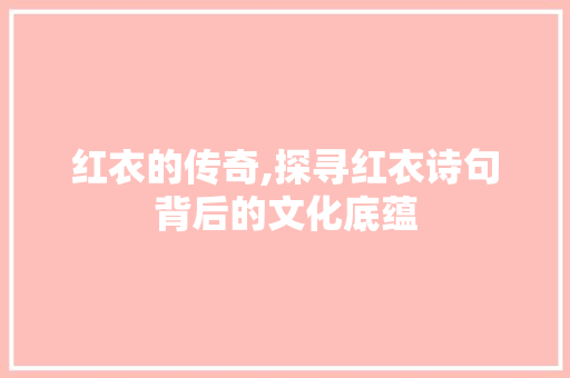 红衣的传奇,探寻红衣诗句背后的文化底蕴
