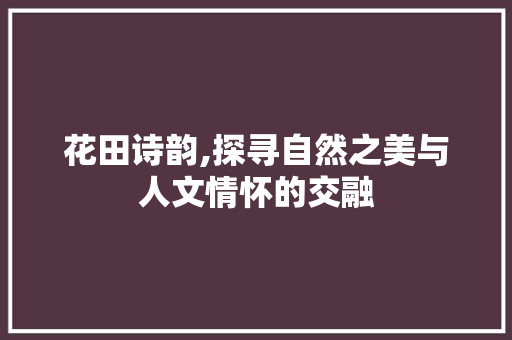 花田诗韵,探寻自然之美与人文情怀的交融