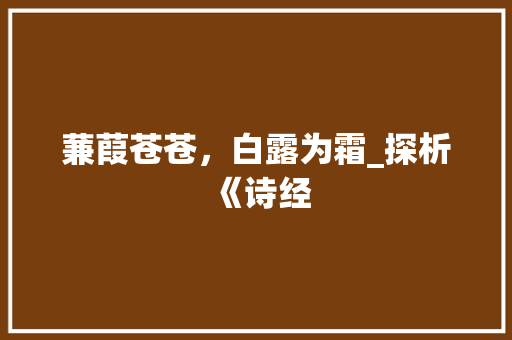 蒹葭苍苍，白露为霜_探析《诗经 工作类