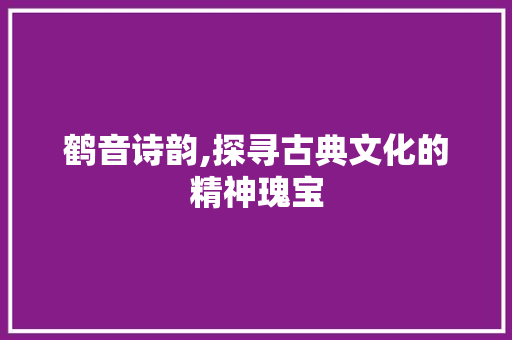鹤音诗韵,探寻古典文化的精神瑰宝