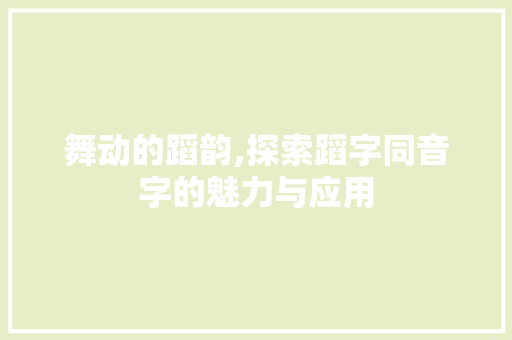 舞动的蹈韵,探索蹈字同音字的魅力与应用