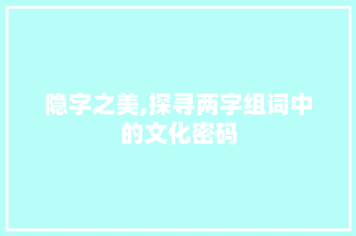 隐字之美,探寻两字组词中的文化密码