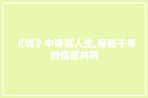 《垅》中诗意人生,穿越千年的情感共鸣