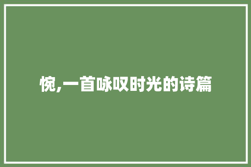 惋,一首咏叹时光的诗篇