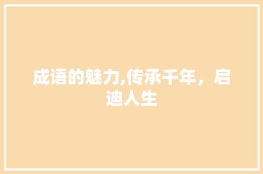 成语的魅力,传承千年，启迪人生