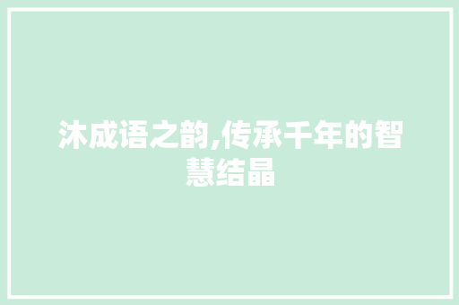 沐成语之韵,传承千年的智慧结晶