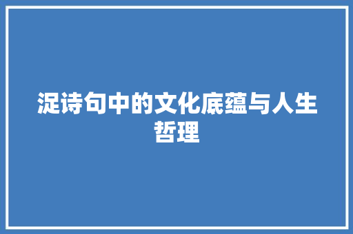浞诗句中的文化底蕴与人生哲理