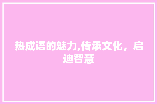 热成语的魅力,传承文化，启迪智慧