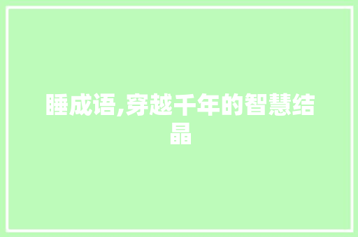 睡成语,穿越千年的智慧结晶