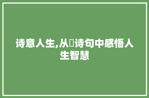 诗意人生,从璅诗句中感悟人生智慧