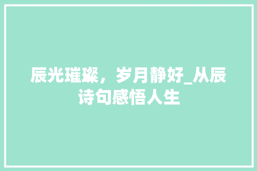 辰光璀璨，岁月静好_从辰诗句感悟人生