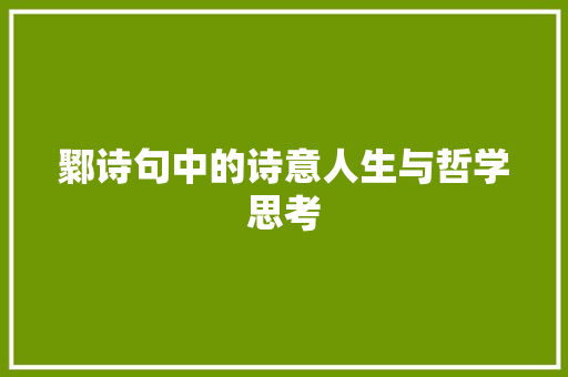 鄹诗句中的诗意人生与哲学思考