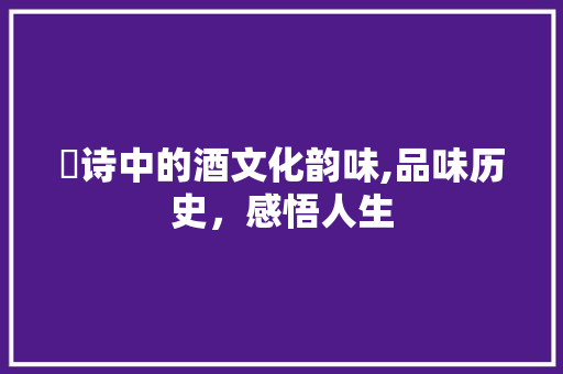 醠诗中的酒文化韵味,品味历史，感悟人生