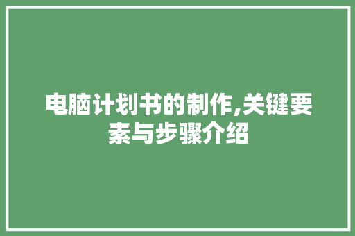 电脑计划书的制作,关键要素与步骤介绍