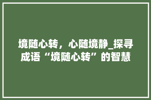 境随心转，心随境静_探寻成语“境随心转”的智慧