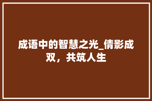 成语中的智慧之光_倩影成双，共筑人生