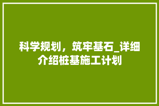 科学规划，筑牢基石_详细介绍桩基施工计划
