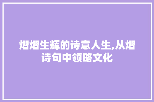 熠熠生辉的诗意人生,从熠诗句中领略文化