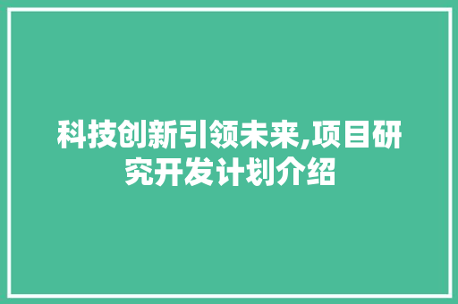 科技创新引领未来,项目研究开发计划介绍