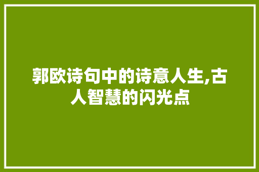 郭欧诗句中的诗意人生,古人智慧的闪光点