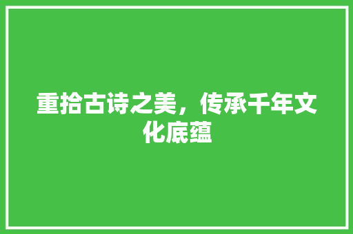 重拾古诗之美，传承千年文化底蕴