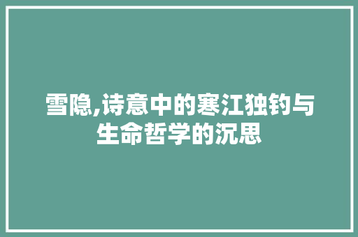 雪隐,诗意中的寒江独钓与生命哲学的沉思