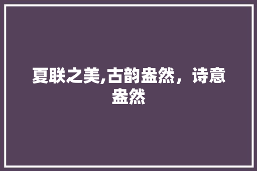 夏联之美,古韵盎然，诗意盎然