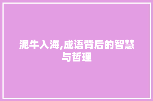 泥牛入海,成语背后的智慧与哲理