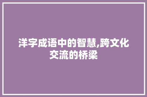 洋字成语中的智慧,跨文化交流的桥梁