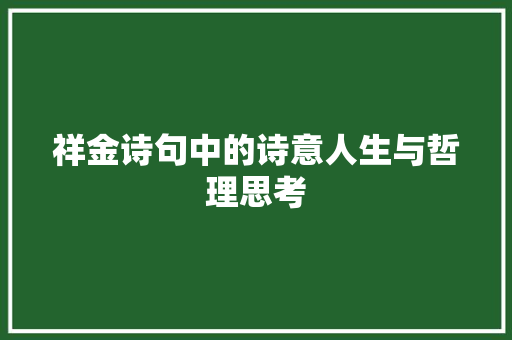 祥金诗句中的诗意人生与哲理思考
